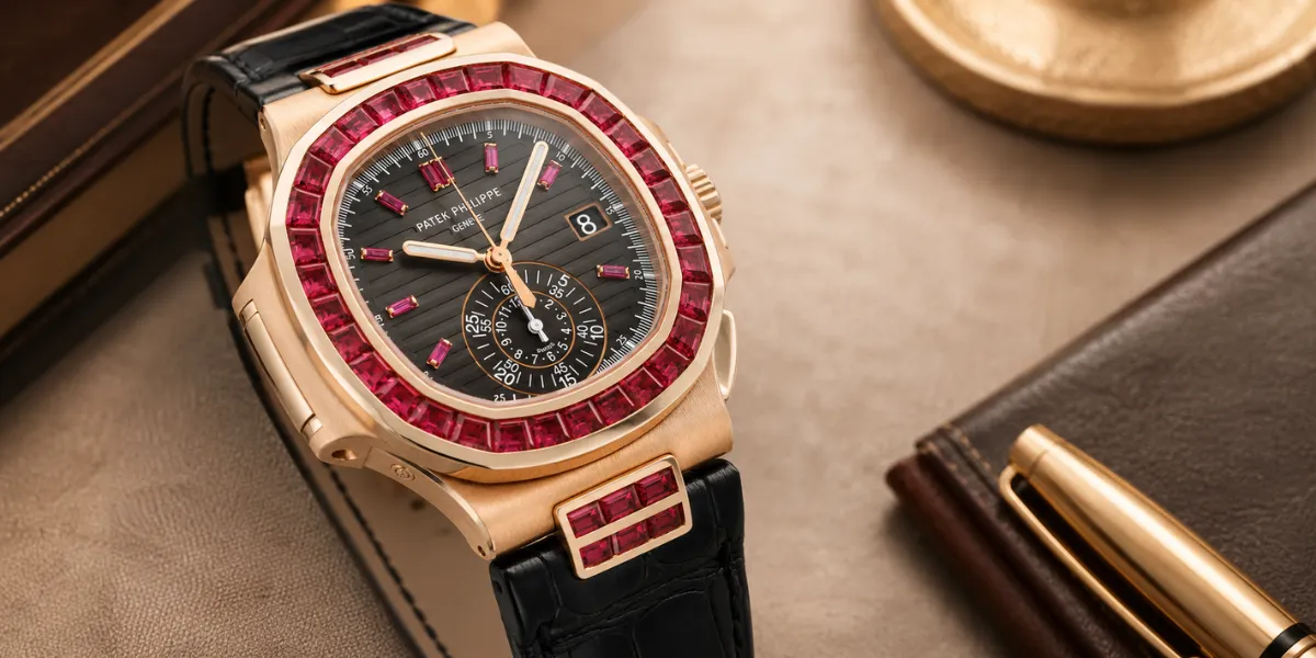 Patek Philippe Nautilus 598012R-010 Rose Gold Ruby Bezel Black Dial 40mm