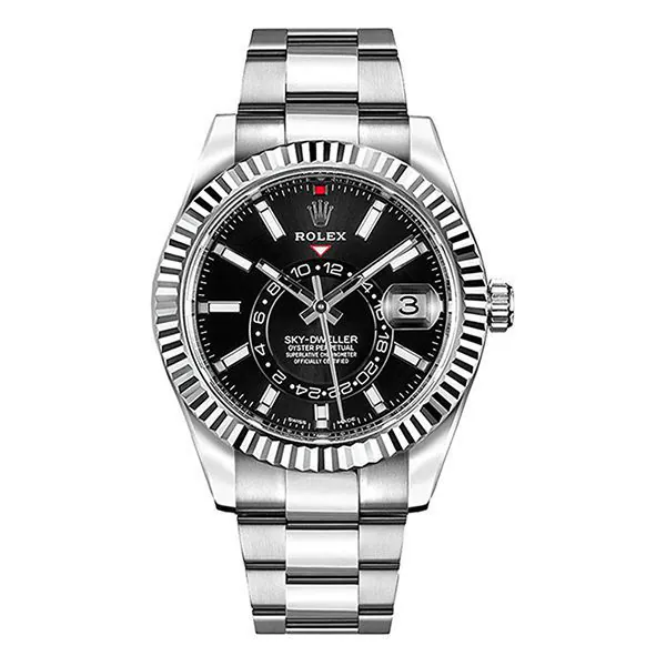 Rolex Sky-Dweller 326934 Black Dial White Gold Fluted Bezel 42mm