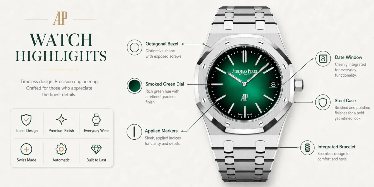 Audemars Piguet Royal Oak Jumbo Extra-Thin 16202PT.OO.1240PT.01 Smoked Green Dial 39mm