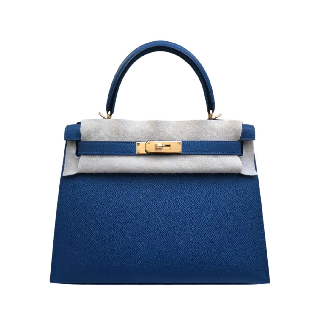 Hermes Kelly Blue Leather with Gold Hardware