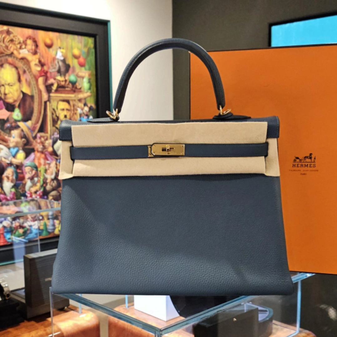Hermes Kelly Blue Leather