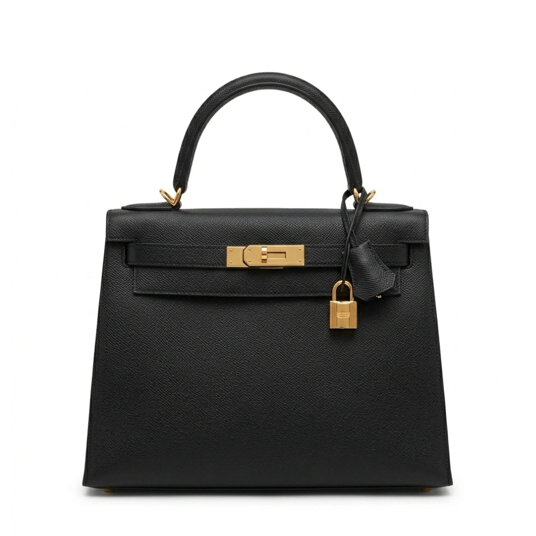 Hermes Kelly Black leather togo 28cm1
