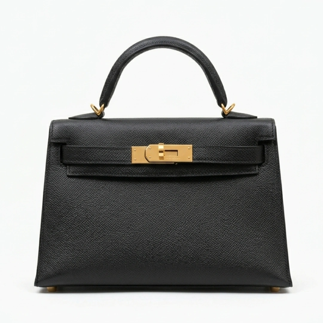 Hermes Kelly black leather togo 20cm
