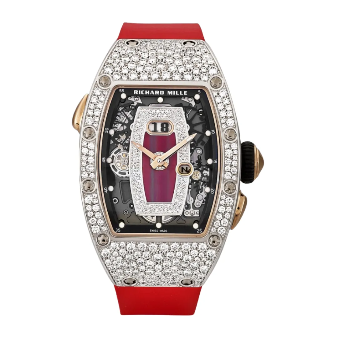 Richard Mille RM 037 WG RED (1) Richard Mille RM 037 WG RED Skeleton Diamond Gem Dial Diamond Bezel 52mm