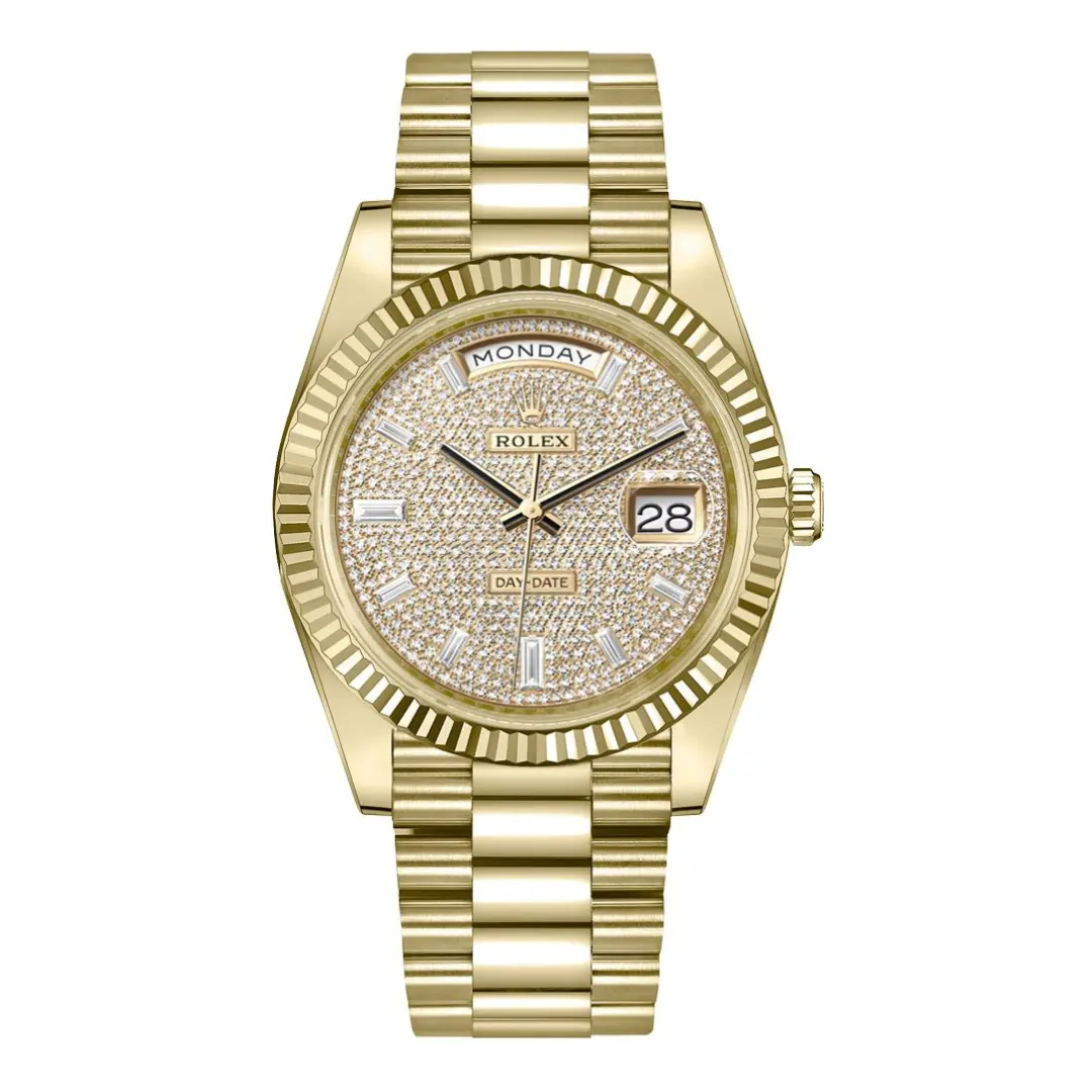 Rolex Day-Date 228238-0054 Diamond Pave Dial Yellow Gold Fluted Bezel 40mm (1) Rolex Day-Date 228238-0054 Diamond Pave Dial Yellow Gold Fluted Bezel 40mm
