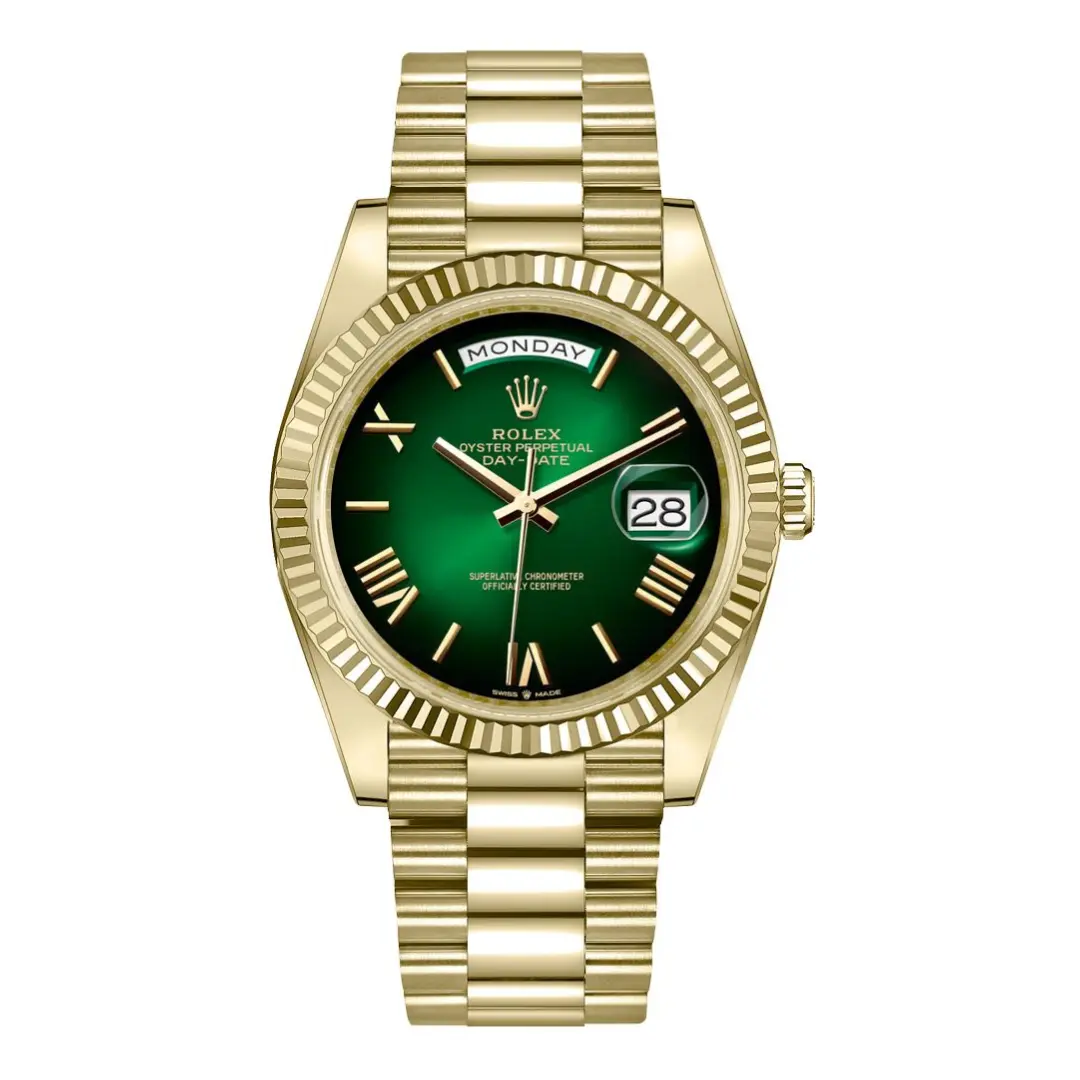 Rolex Day-Date 228238-0069 Green Ombre Dial Yellow Gold Fluted Bezel 40mm (1) Rolex Day-Date 228238-0069 Green Ombre Dial Yellow Gold Fluted Bezel 40mm