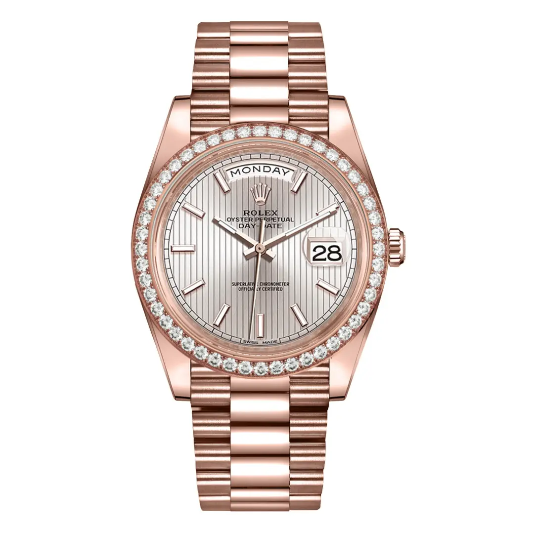 Rolex Day-Date 228345RBR-0010 Sundust Dial Stripe Motif Everose Gold Diamond 40mm (1) Rolex Day-Date 228345RBR-0010 Sundust Dial Stripe Motif Everose Gold Diamond 40mm